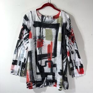 Jess & Jane Abstract Artsy Tunic With Mesh Overlay Multicolor